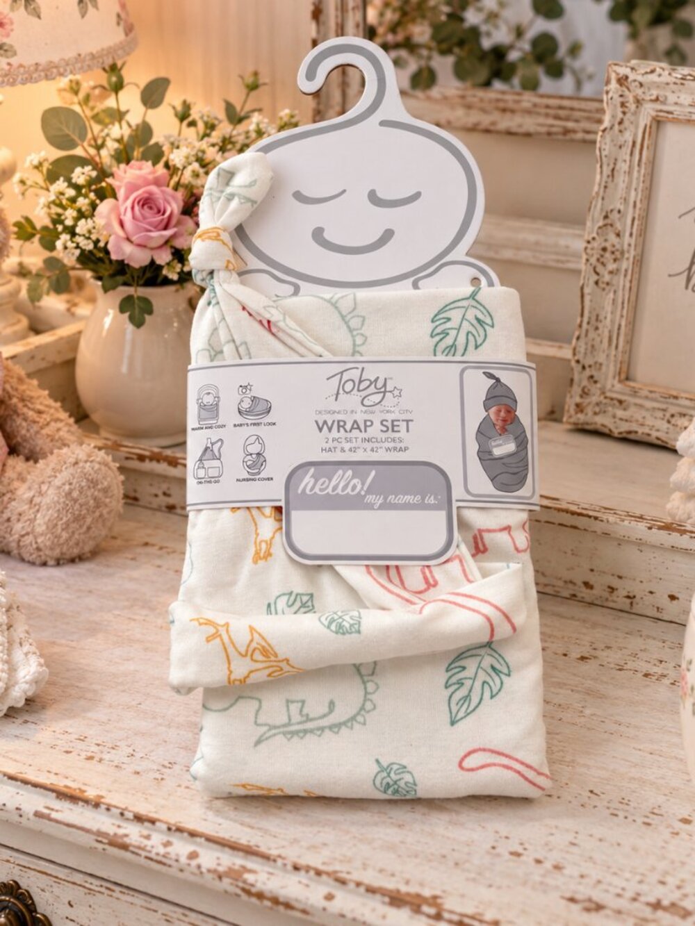 Toby Baby Wrap & Hat Set 42” x 42” Jungle Animal Swaddle Blanket New